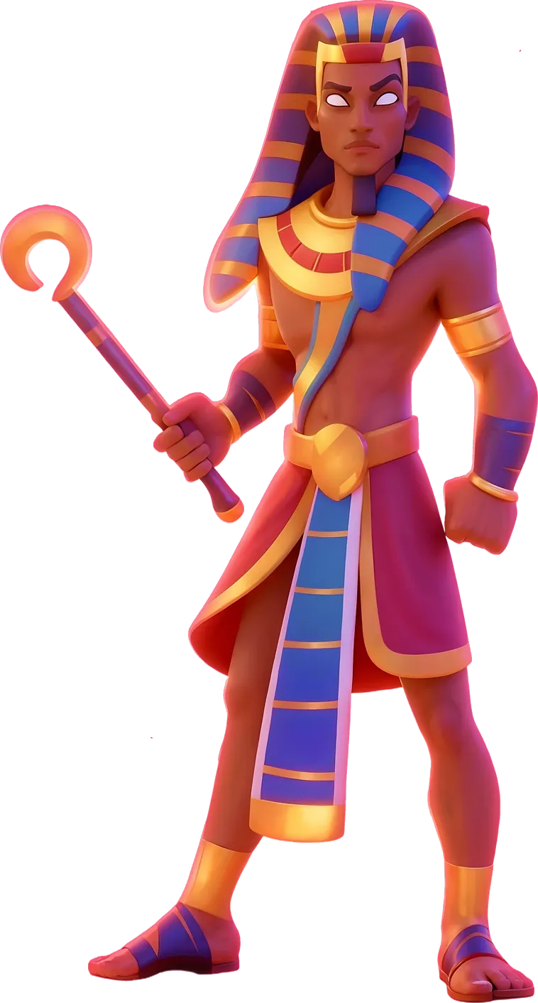 An illustrated ancient-oasis character holding a staff